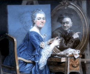Marie-Suzanne Roslin autoportrait avec portrait à l'index de la tour