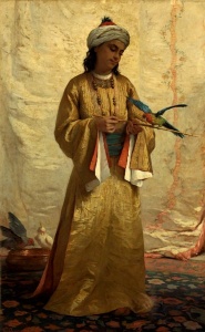 Une jeune Marocaine avec un perroquet